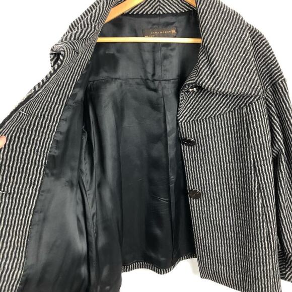 Zara wool retro jacket with big buttons gray and black pattern, wide sleeves  M - Picture 9 of 16